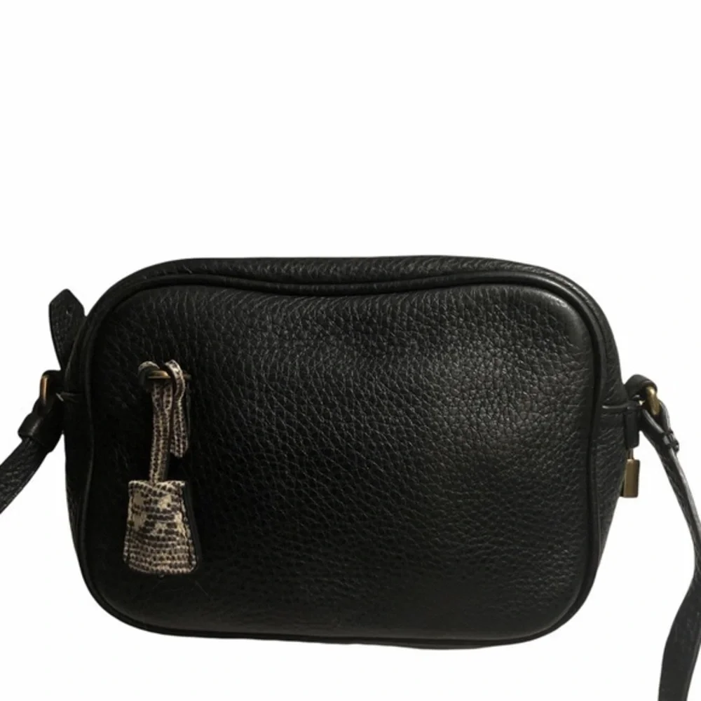 J Crew black leather signet crossbody bag lock key
